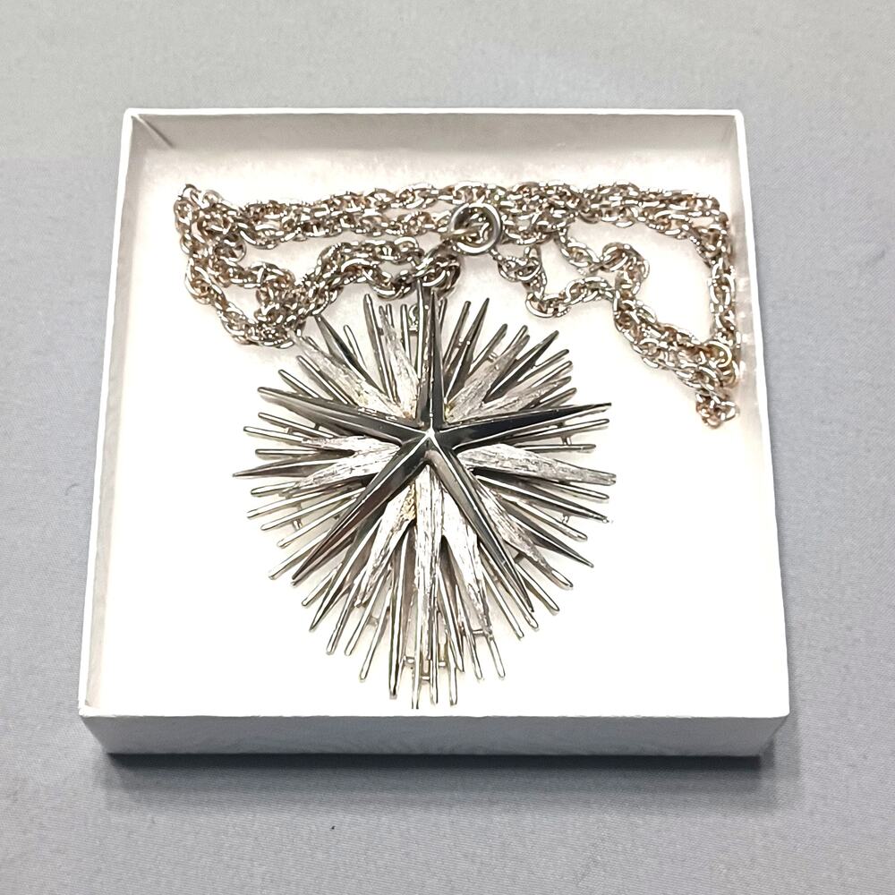 Vintage Trifari Large Atomic Crown Mid-Century Starburst Silver Tone Necklace